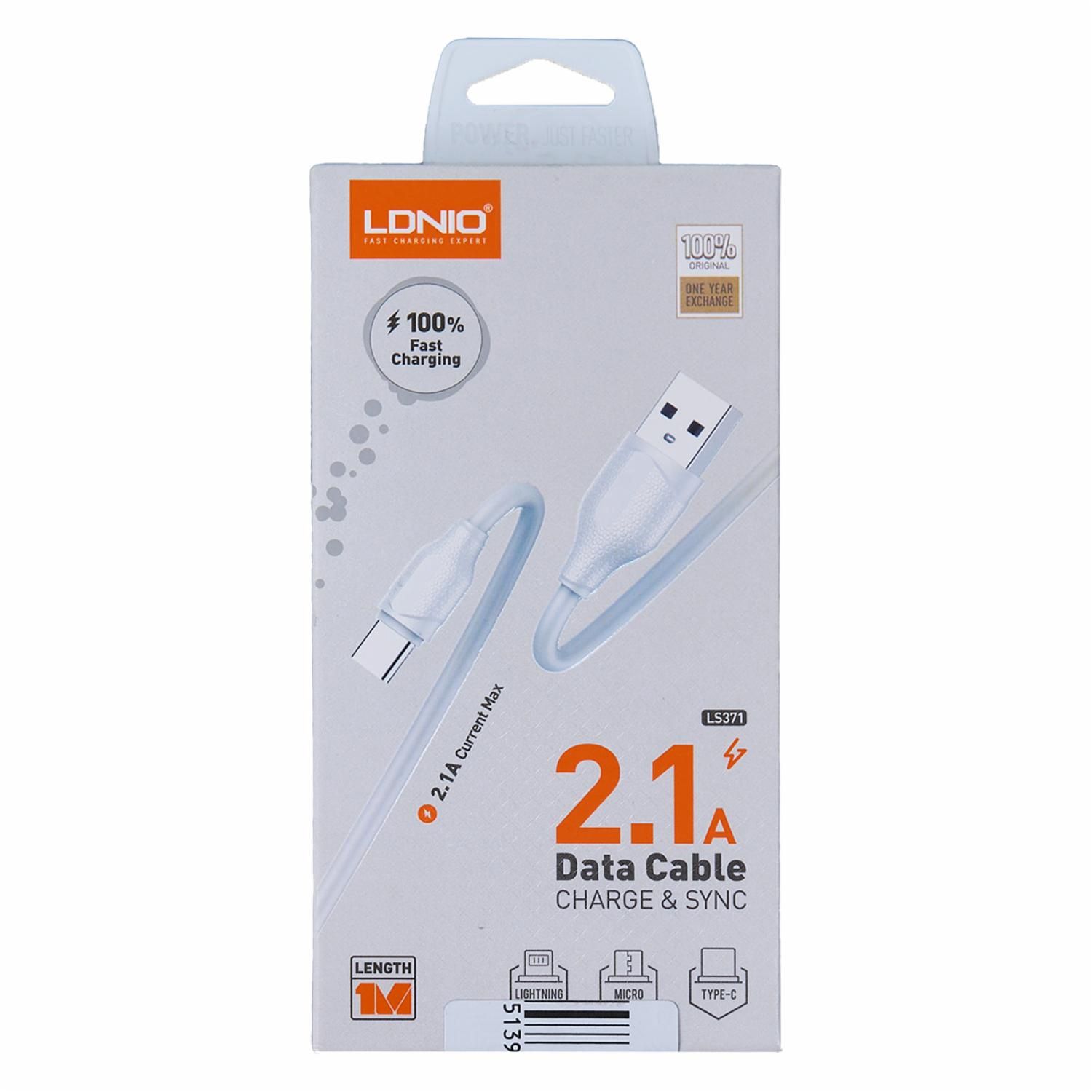 LDNIO 2.1A DATA CABLE CHARGE &amp; SYNC LS371 USB TO C-TYPE 100CM