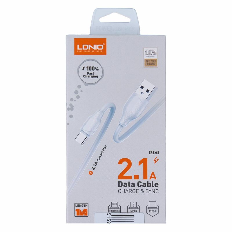 LDNIO 2.1A DATA CABLE CHARGE &amp; SYNC LS371 USB TO C-TYPE 100CM
