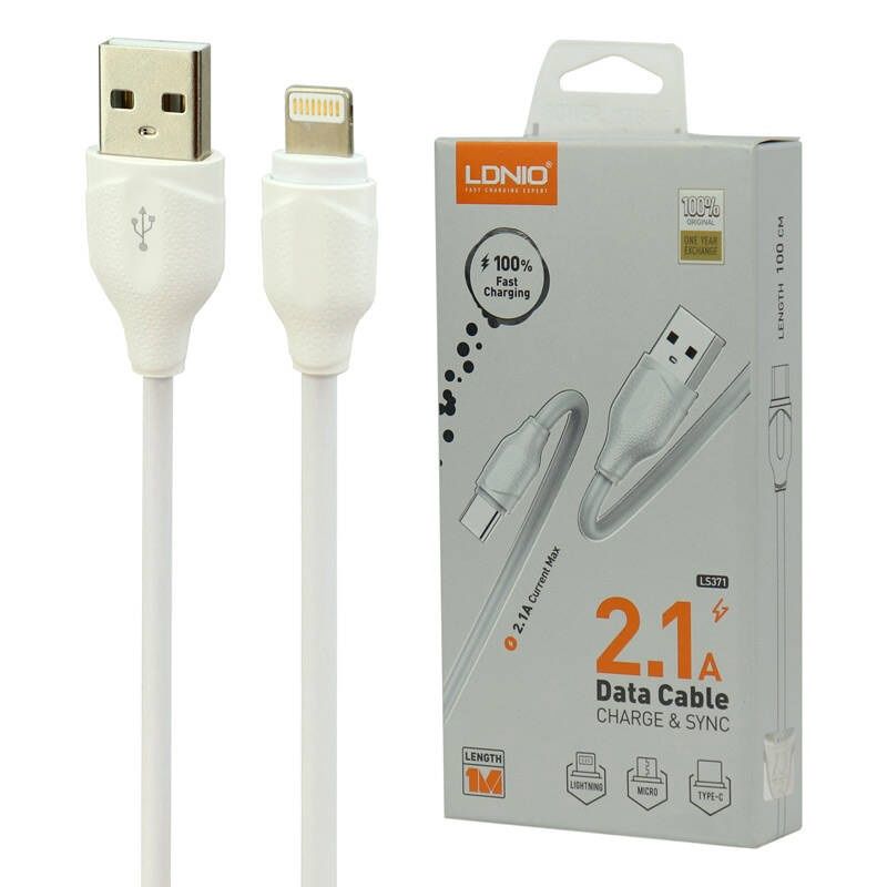 LDNIO 2.1A DATA CABLE CHARGE &amp; SYNC LS371 USB TO LIGHTNING 100CM