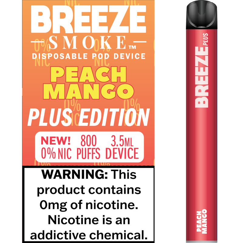 BREEZE SMOKE PLUS EDITION PEACH MANGO 800 PUFFS 5.0% SALT NIC 3.5 ML DEVICE 10/CT
