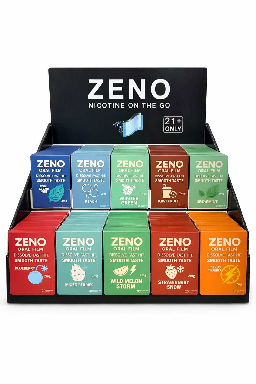 ZENO NICOTINE ON THE GO 2MG DISPLAY 10 FLAVORS 100/CT