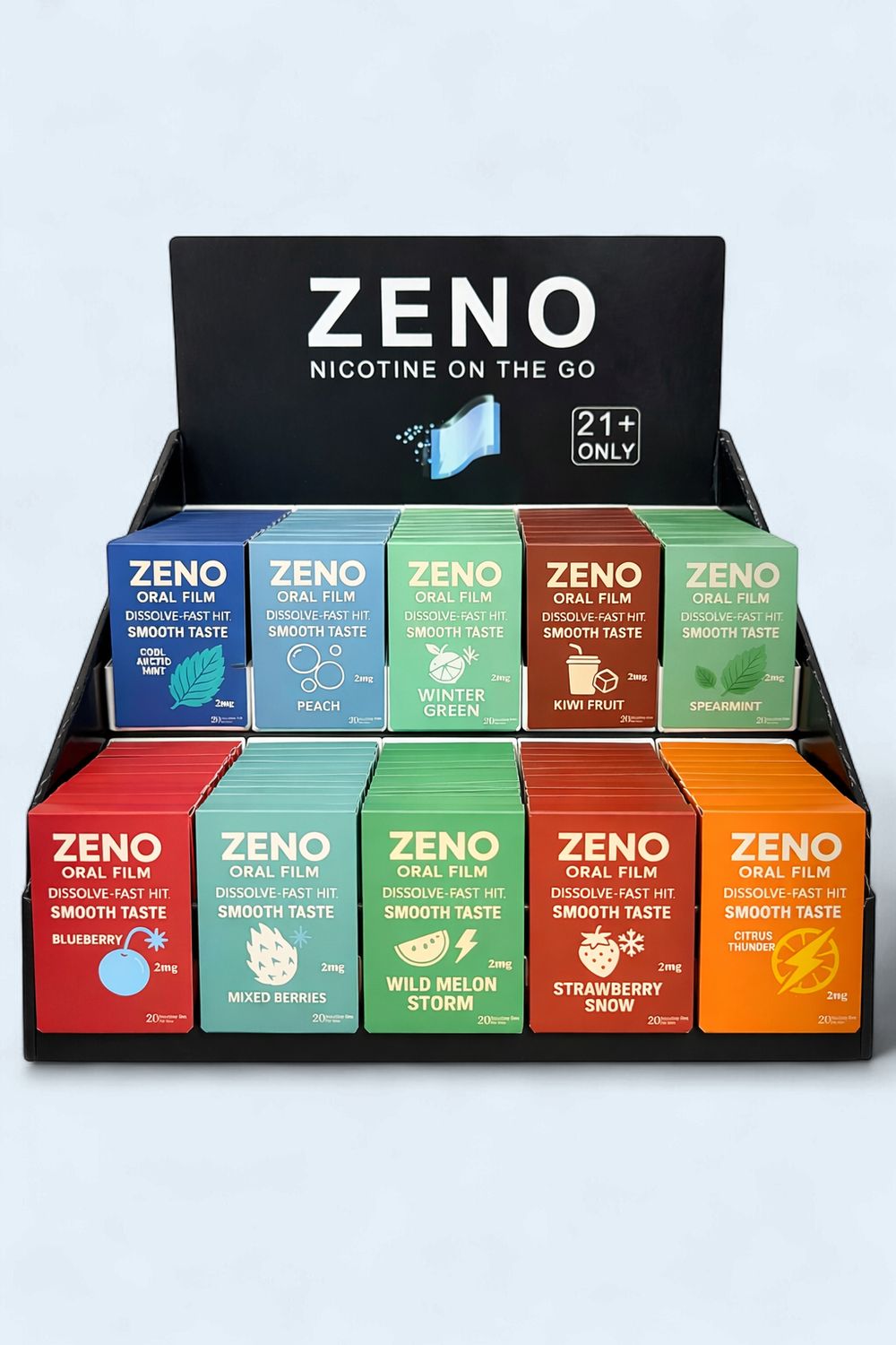 ZENO NICOTINE ON THE GO 2MG DISPLAY 10 FLAVORS 100/CT
