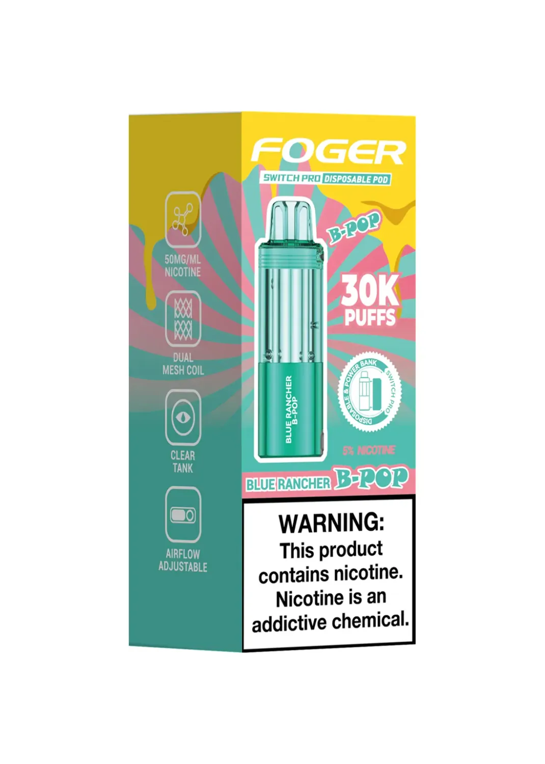 FOGER SWITCH PRO POD 30K 5% 19ML 5/CT, FLAVOR: BLUE RANCHER B POP