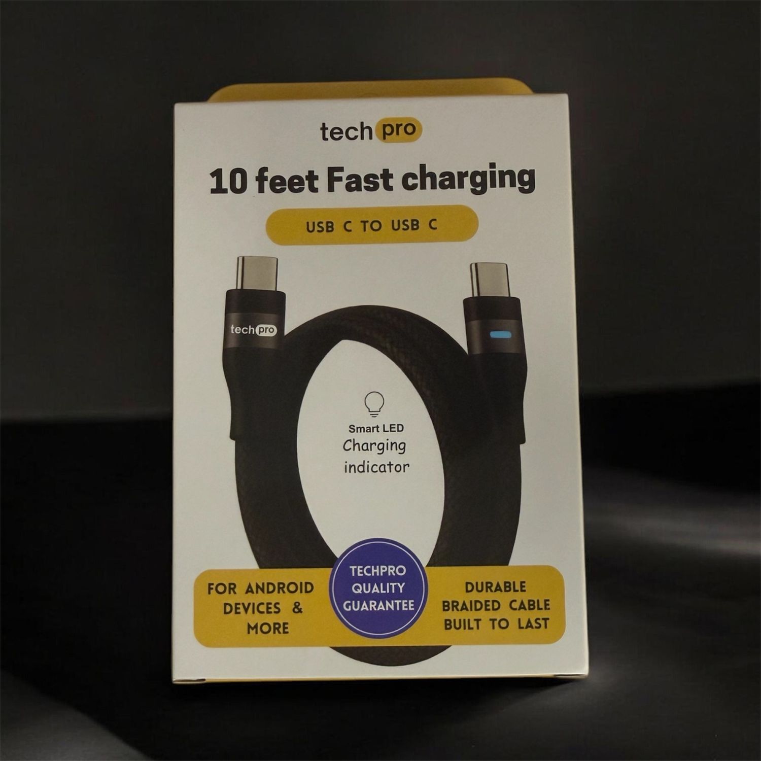 TECH PRO 10FT LED CABLE USB C TO USB C FAST CHARGE