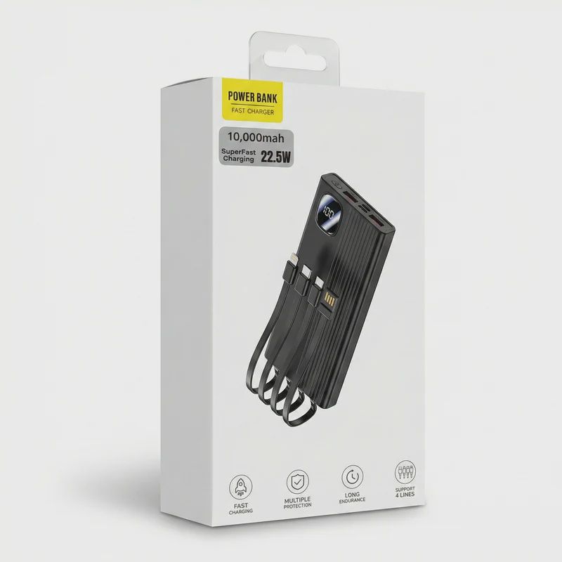 TECH PRO 10,000 MAH POWERBANK WITH CABLES FAST CHARGE