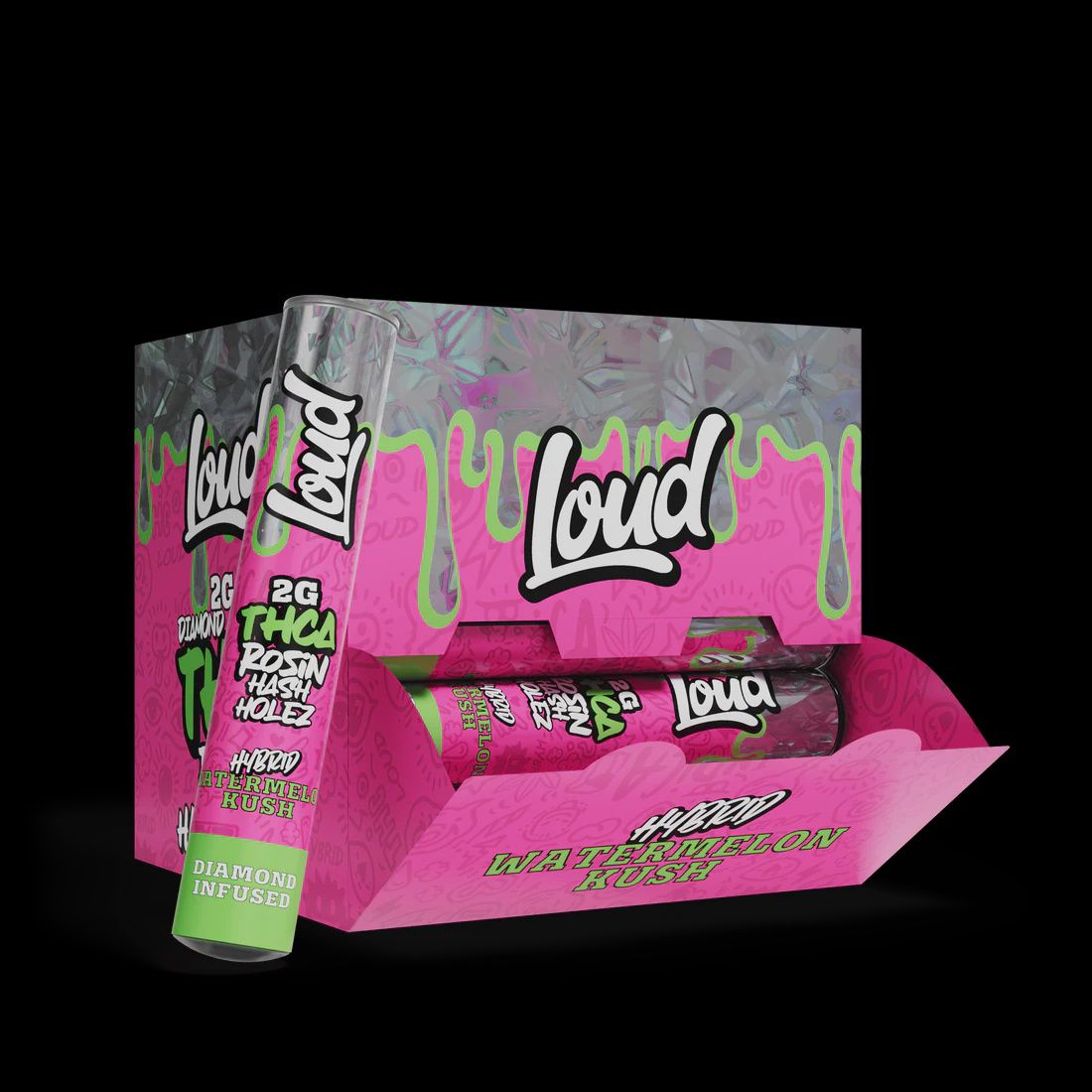 LOUD THCA ROSIN HASH HOLEZ 2GM PRE ROLL WATERMELON KUSH (H) 20/CT