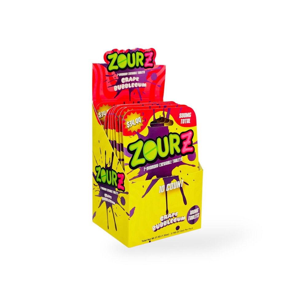 ZOURZ GRAPE BUBBLEGUM 7 HYDROXY TABLETS 500MG 10/CT