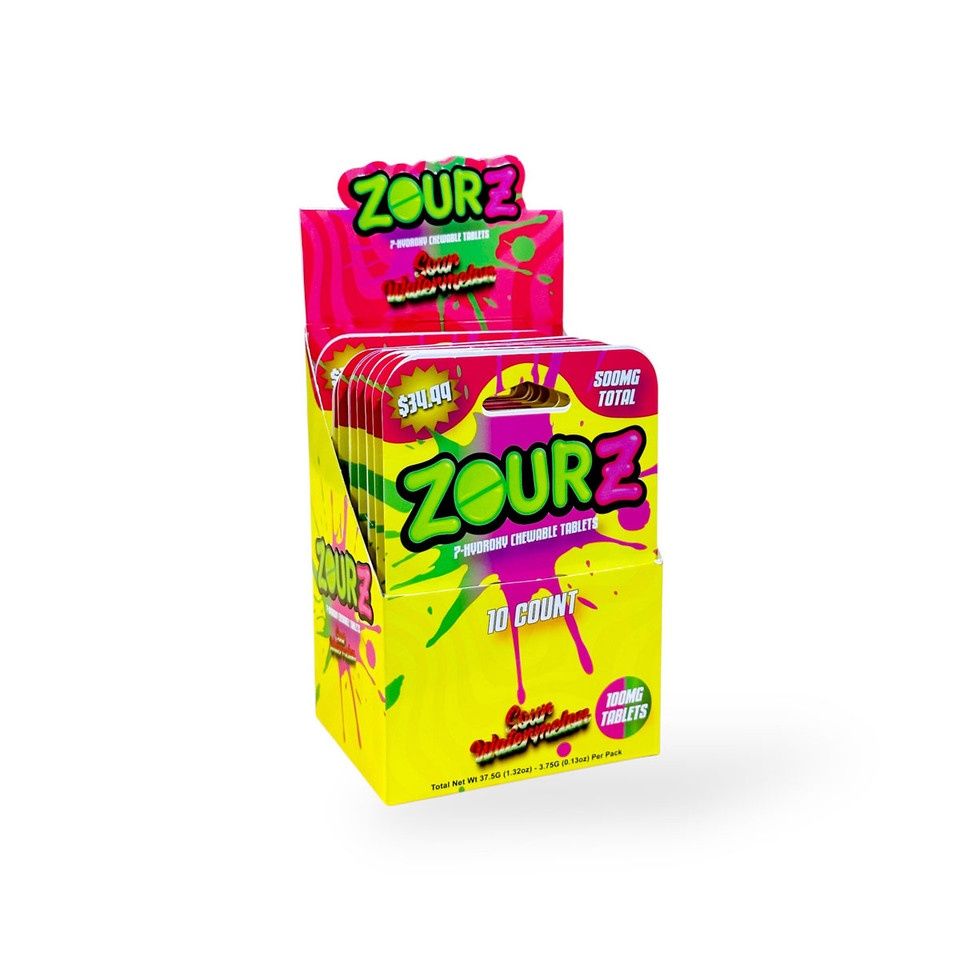 ZOURZ SOUR WATERMELON 7 HYDROXY TABLETS 500MG 10/CT