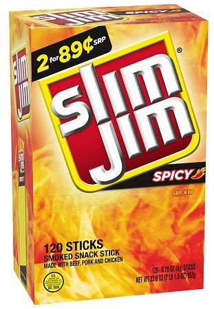 SLIM JIM SPICY 2/$0.89 (.28OZ) 120/CT