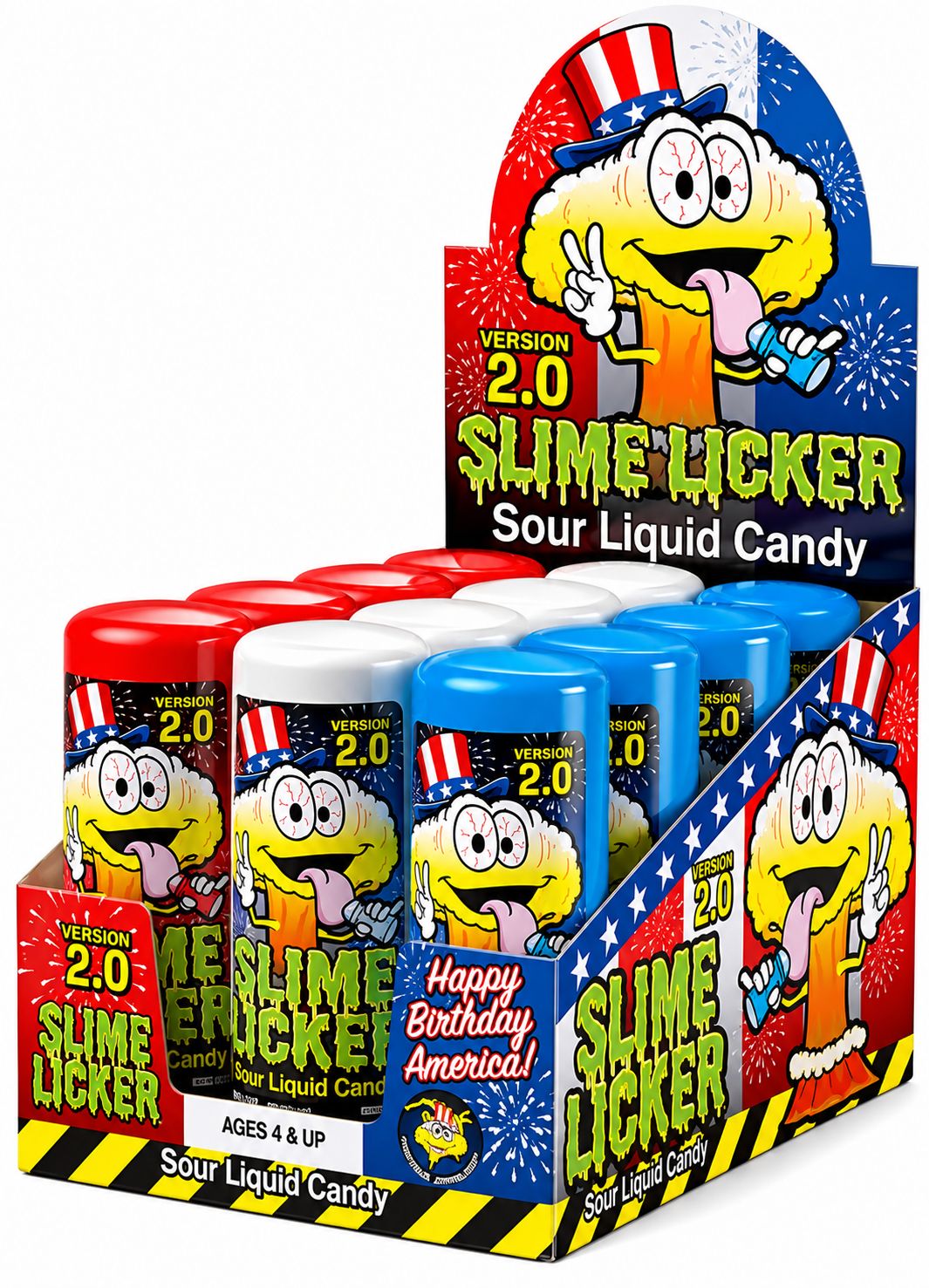 SLIME LICKER SOUR RED, WHITE, BLUE 2oz 12/CT