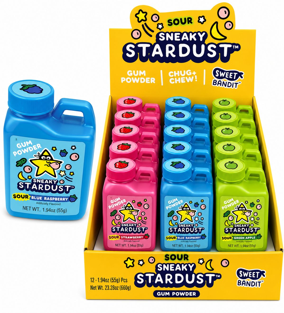 SNEAKY STARDUST SOUR GUM POWDER 1.94OZ 12/CT