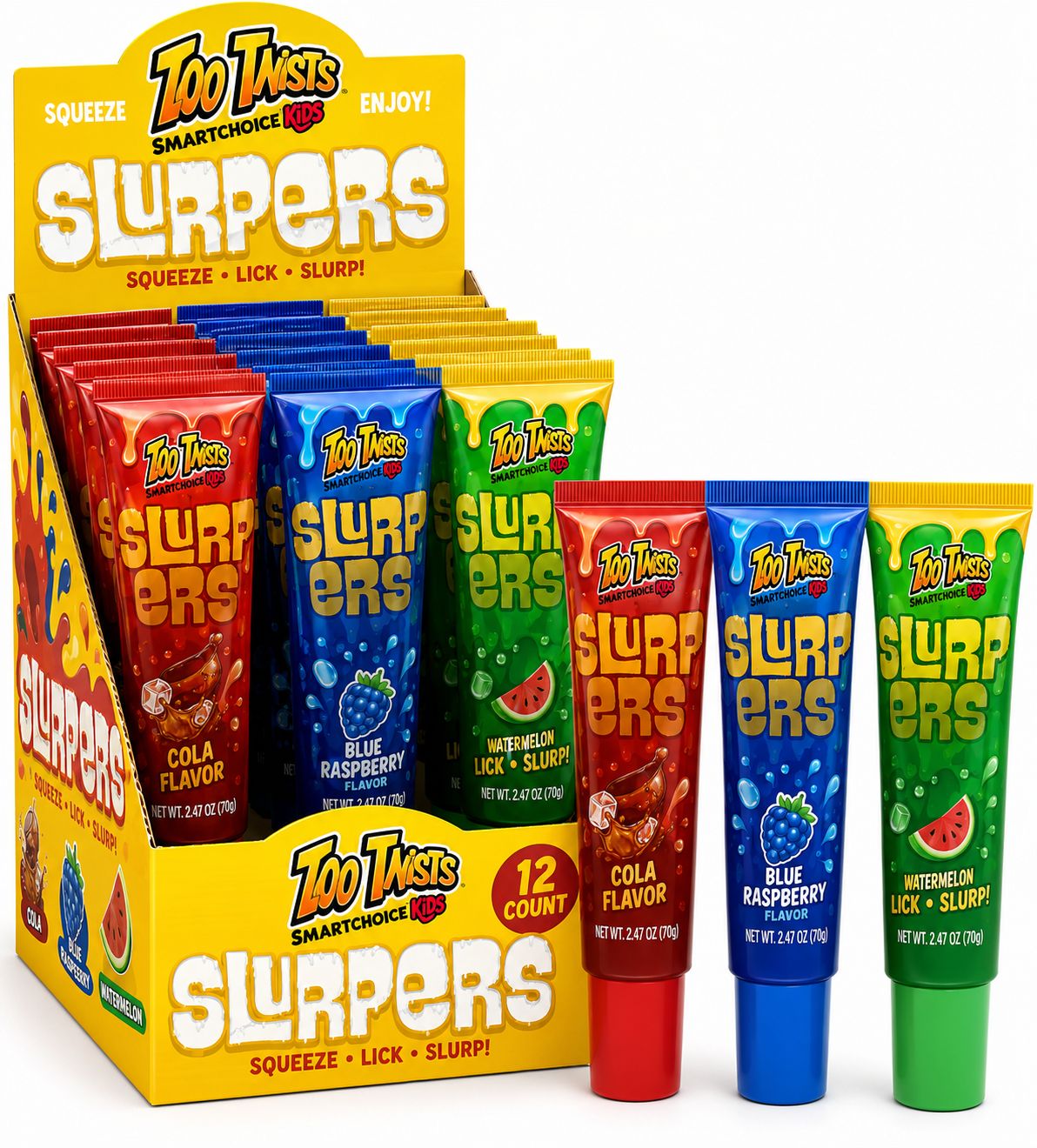 TOO TARTS SLURPERS SQUEEZE CANDY 4OZ 12/CT