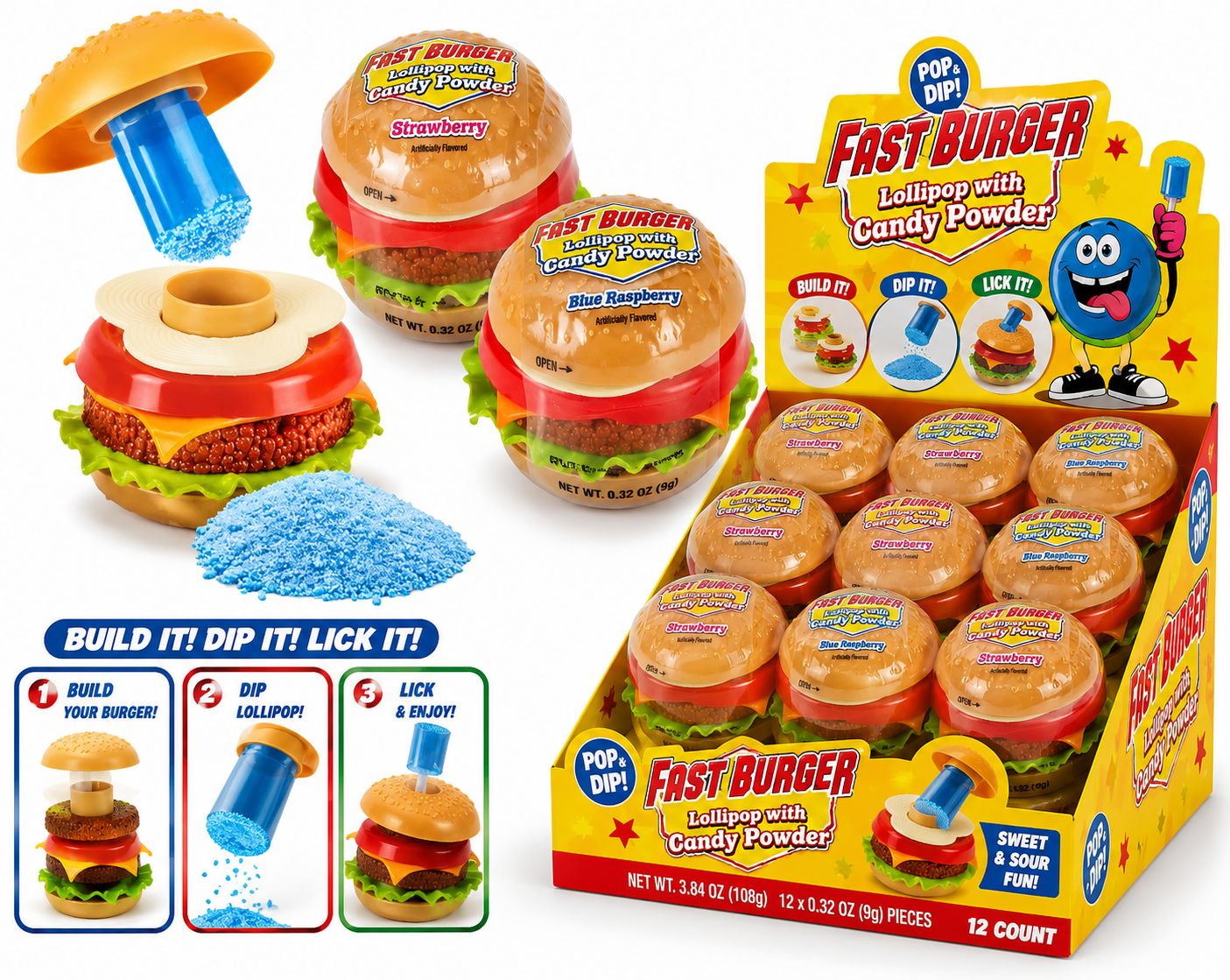 FAST BURGER LOLLIPOP W/POWDER .74OZ 12/CT