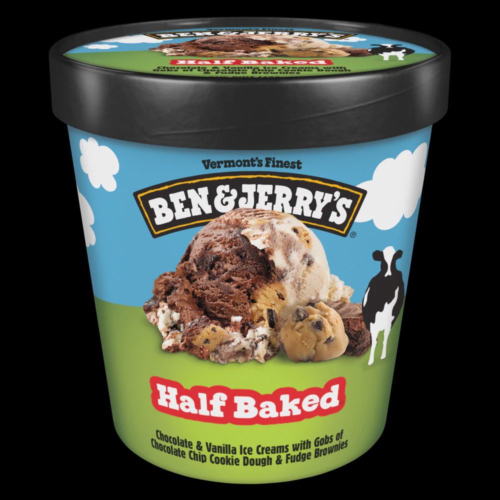 BEN &amp; JERRY'S HALF BAKED ICE CREAM PINT 16 OZ 8/CT