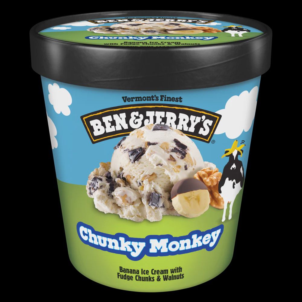 BEN &amp; JERRY'S CHUNKY MONKEY ICE CREAM PINT 16 OZ 8/CT