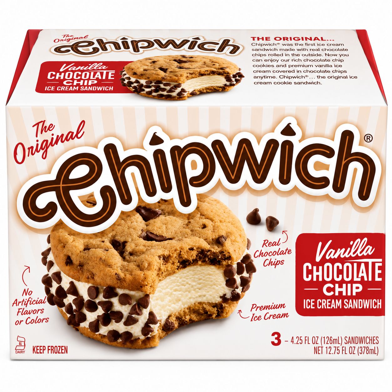 THE ORIGINAL CHIPWICH VANILLA CHOCOLATE CHIP ICE CREAM SANDWICH 24/CT