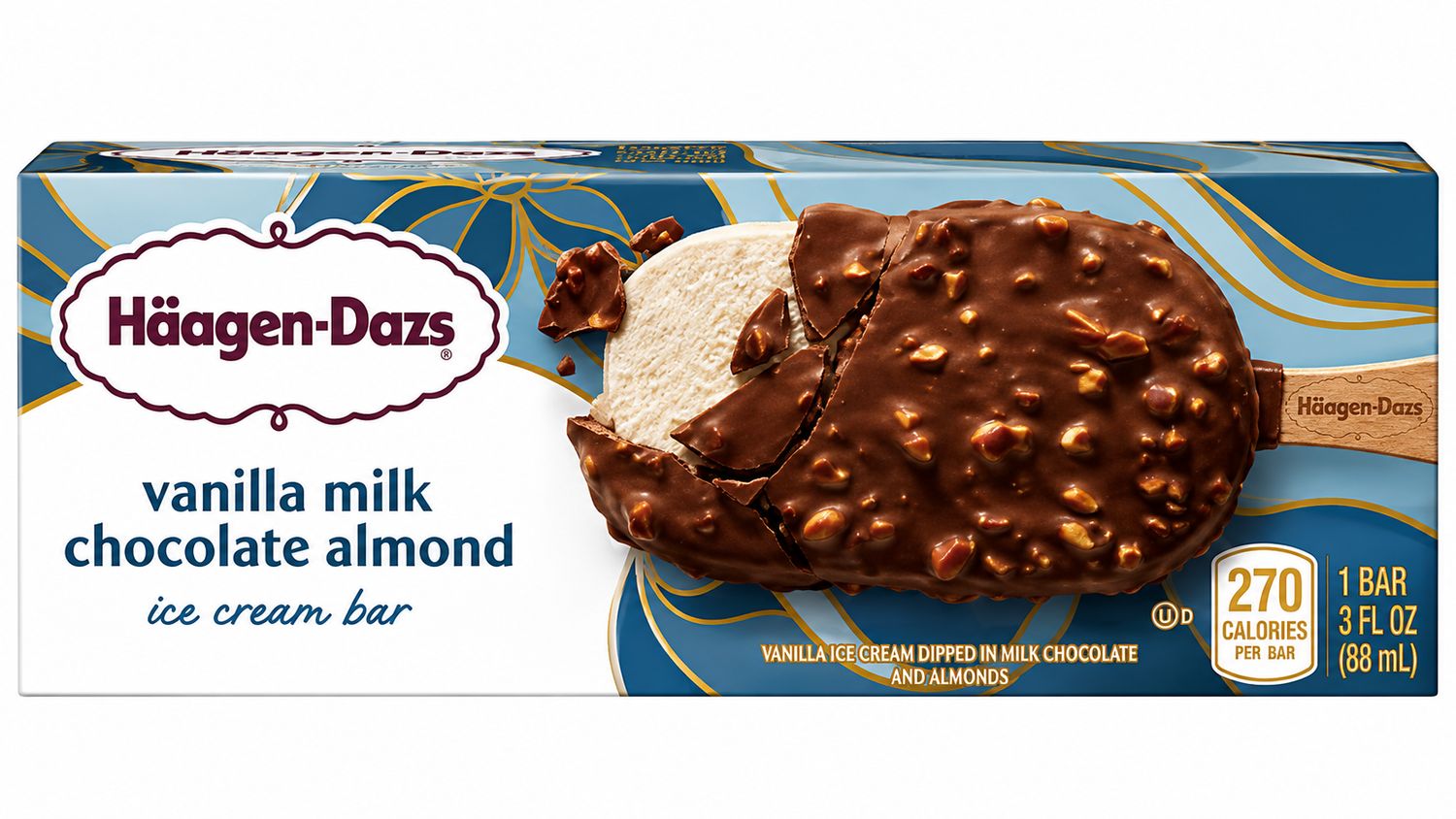 HAAGEN-DAZS VANILLA MILK CHOCOLATE ALMOND ICE CREAM BAR 12/CT