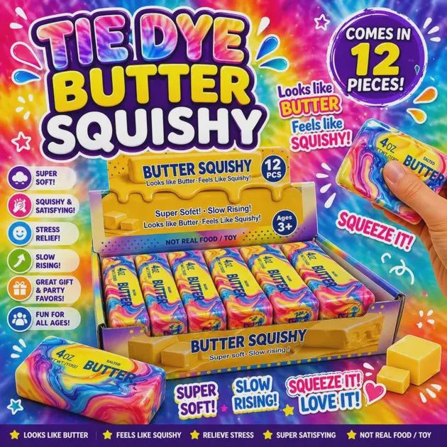 SQUISH TOY BUTTER TIE DYE 12/CT