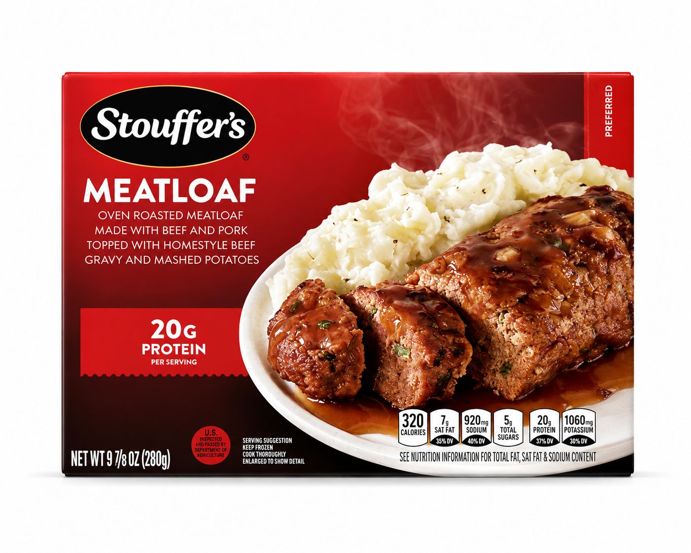 STOUFFER'S MEATLOAF BEEF &amp; PORK BEEF GRAVY &amp; MASHED POTATOES 9 7/8 OZ