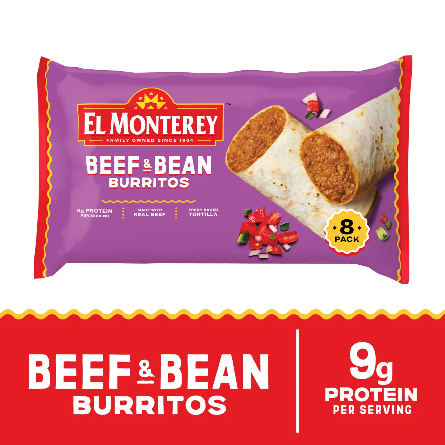 EL MONTEREY BEEF &amp; BEAN BURRITOS 8 PACK 32 OZ