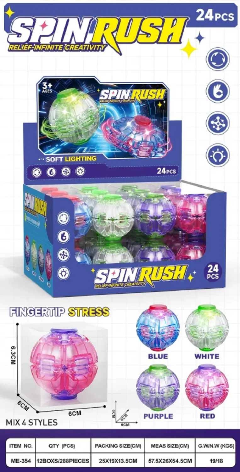 SPIN RUSH LIGHT UP FIDGET SPINNER 24/CT