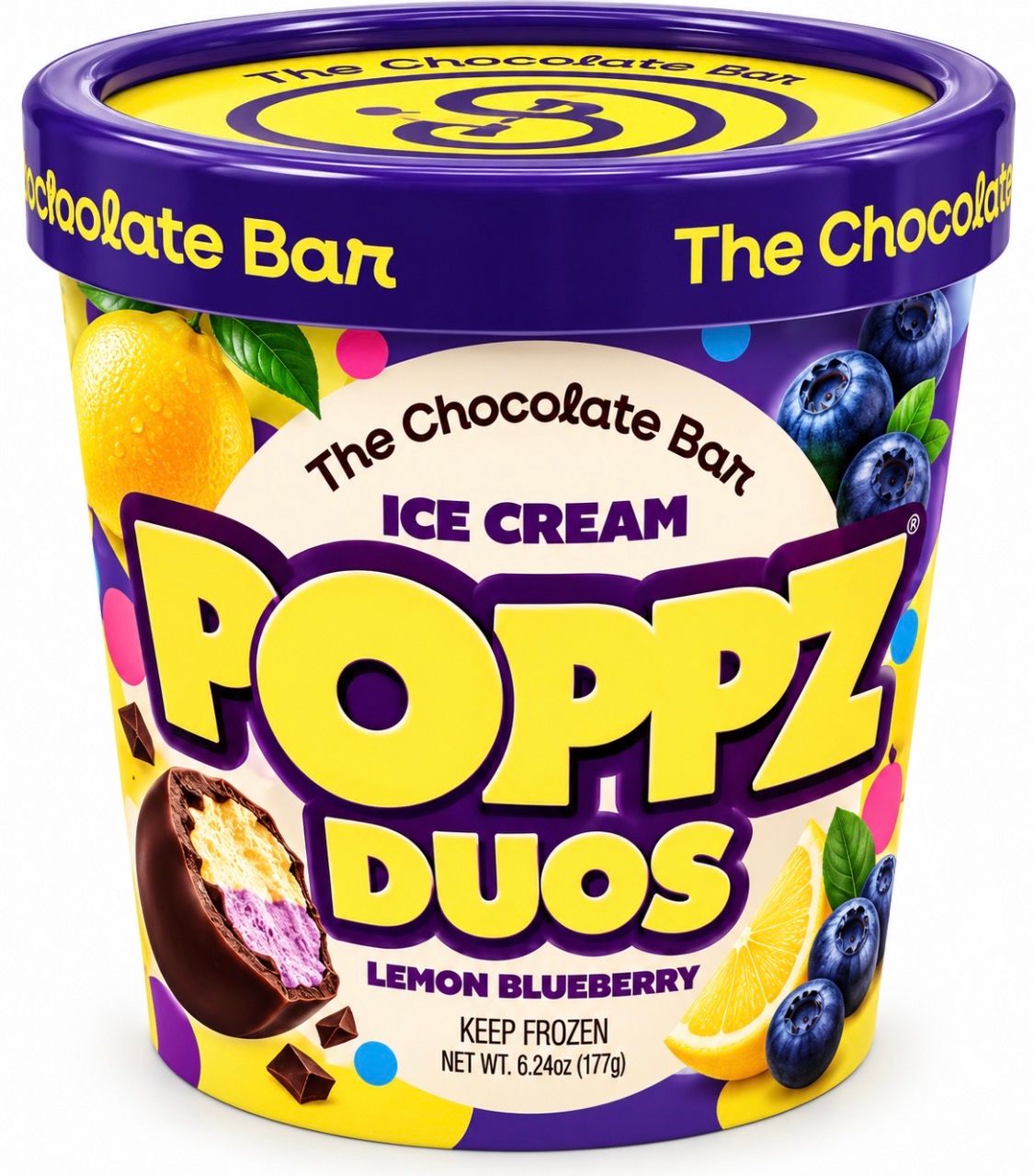 POPPZ LEMON BLUEBERRY DUO ICE CREAM 7oz 10/CT