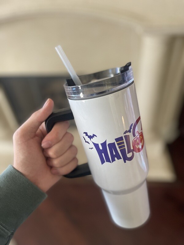 40 oz Hallothanksmas  Logo Handled Tumbler with Straw