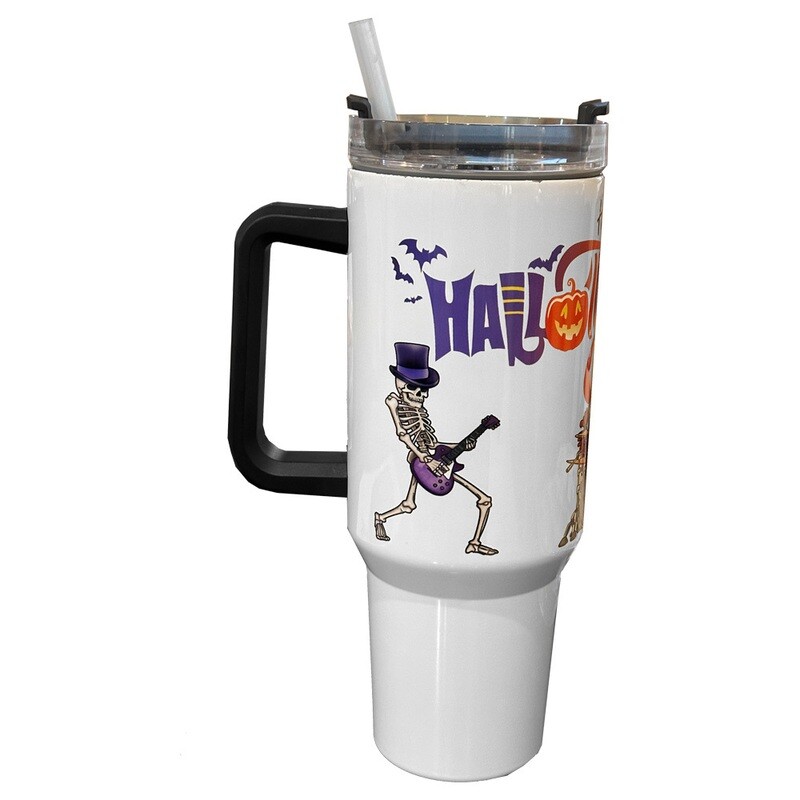 40 ounce Hallothanksmas Band Handled Tumbler with Straw
