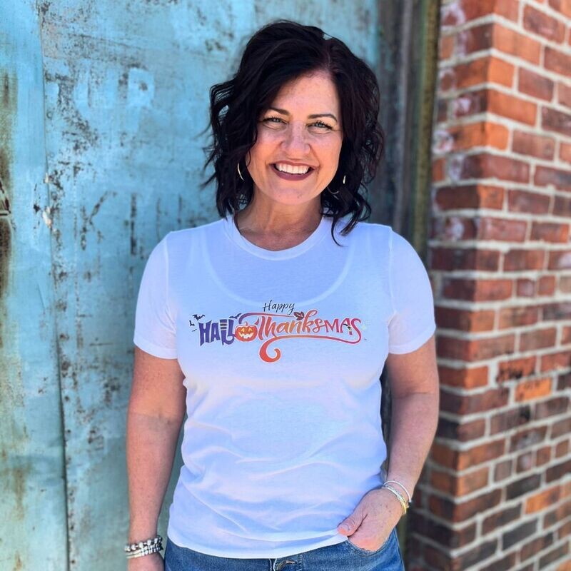 Ladies' Hallothanksmas Logo Tee (White)