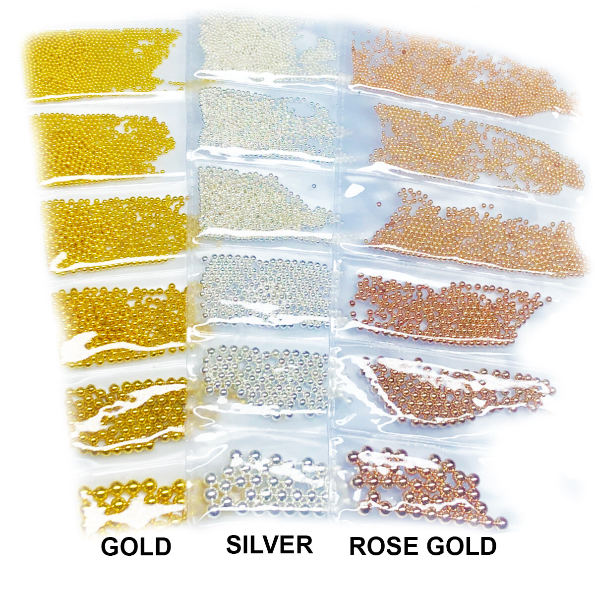 GOLD, SILVER AND ROSE GOLD NAIL ART BEADS 3 PACKS