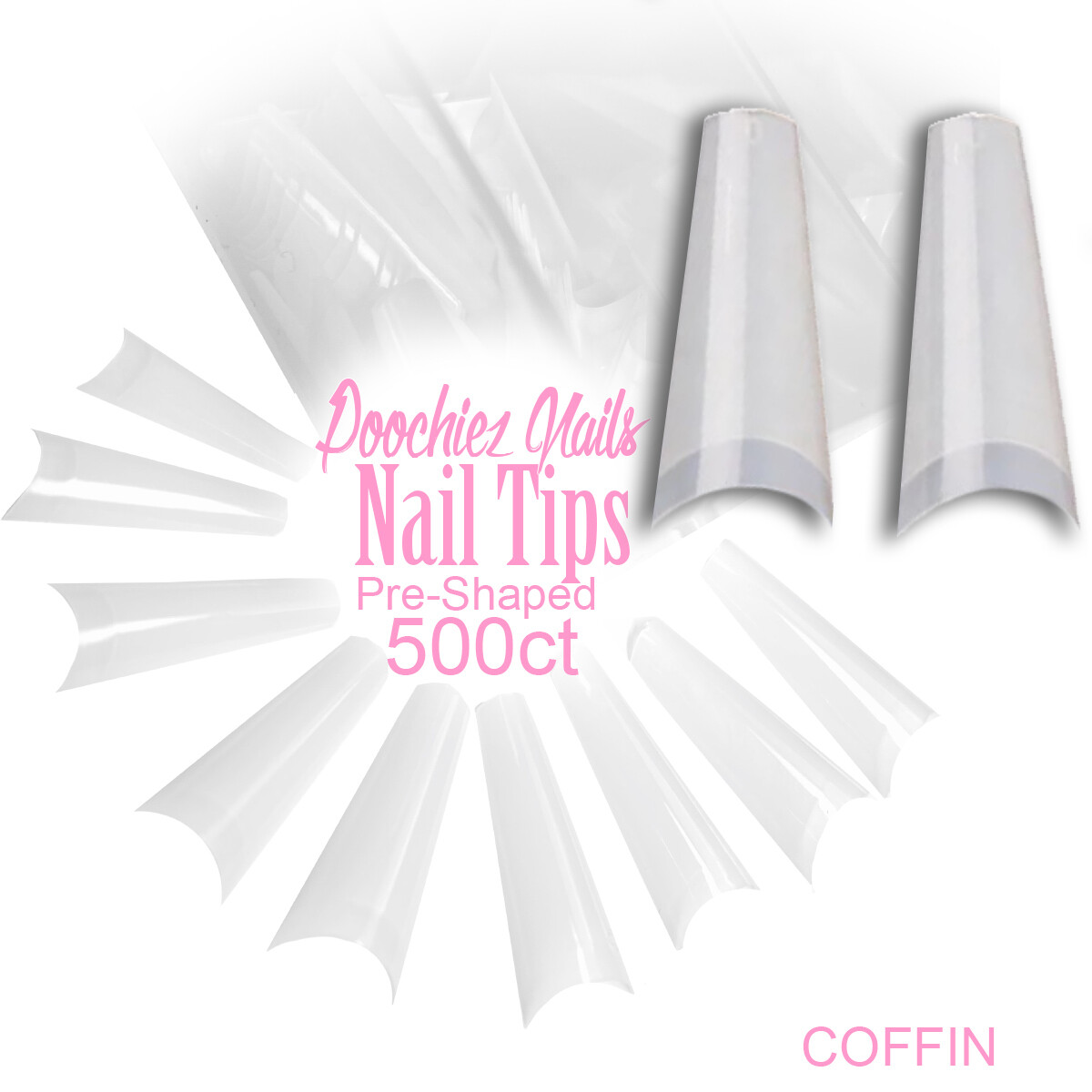 D2 COFFIN NAIL TIPS 500ct + LARGE TIP BOX SIZES 0-9