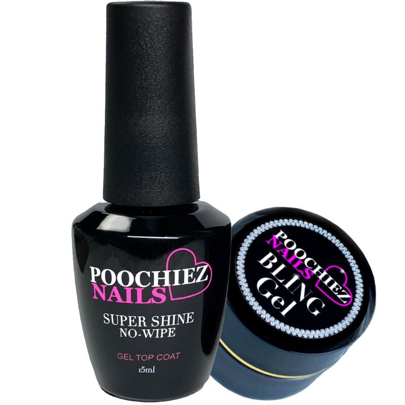 POOCHIEZ NAILS BLING GEL &amp; TOP COAT.