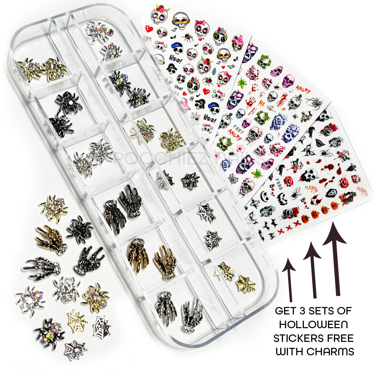HALLOWEEN CHARMS 36ct + 3 PACKS STICKERS