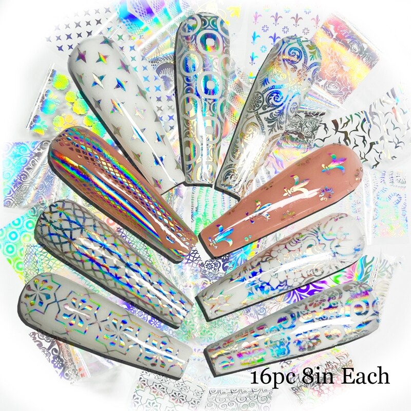 16pc HOLOGRAM NAIL FOIL 8in EACH.
