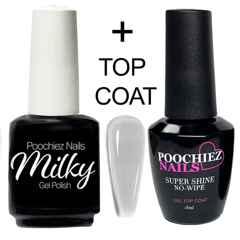 MILKY WHITE GEL/RUBBER BASE POLISH. #1 + TOP COAT
