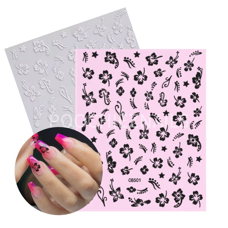 HB FLOWERS 2 PACK BLACK &amp; WHITE STICKERS