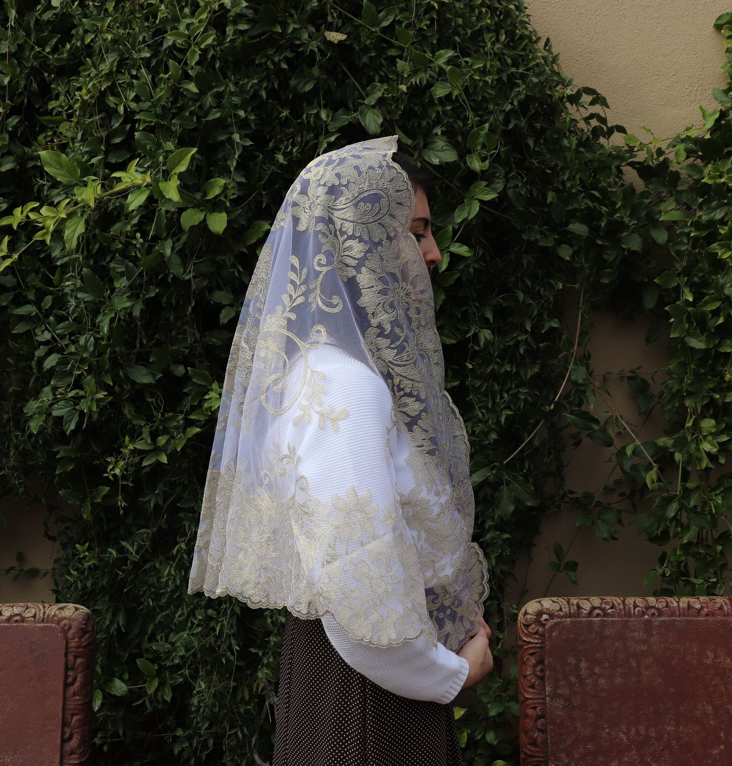 Camila Metallic Half Circle Veils, Colour: White Gold
