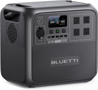 BLUETTI Generador solar AC180, batería de reserva LiFePO4 de 1,152 Wh con 4 salidas de CA de 1,800 W (pico de 2,700 W), 0-80% en 45 minutos, para campamento, fuera de la red, corte de energía
