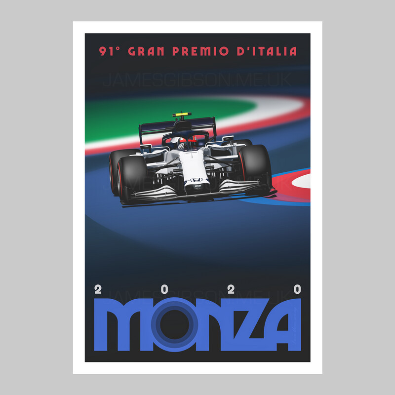 A3 Race Poster Print - Monza 2020 - Pierre Gasly