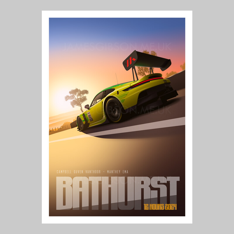 A2 Print - &#39;Grello On The Mountain&#39; - Manthey EMA Porsche 911 GT3 R - Bathurst 12hrs Winner, 2024