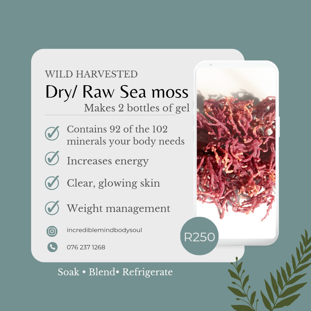 Wild harvested DRY SEA MOSS
(Makes 2 bottles of gel)