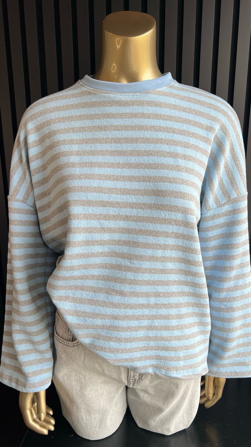 Longsleeve streep grijs/blauw