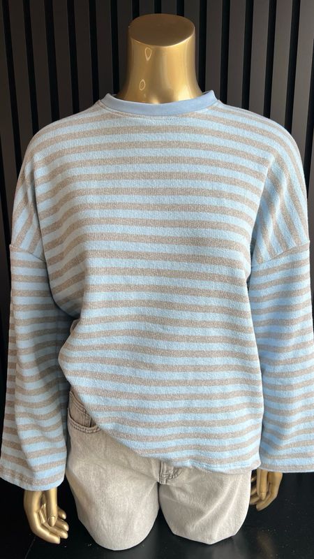 Longsleeve streep grijs/blauw