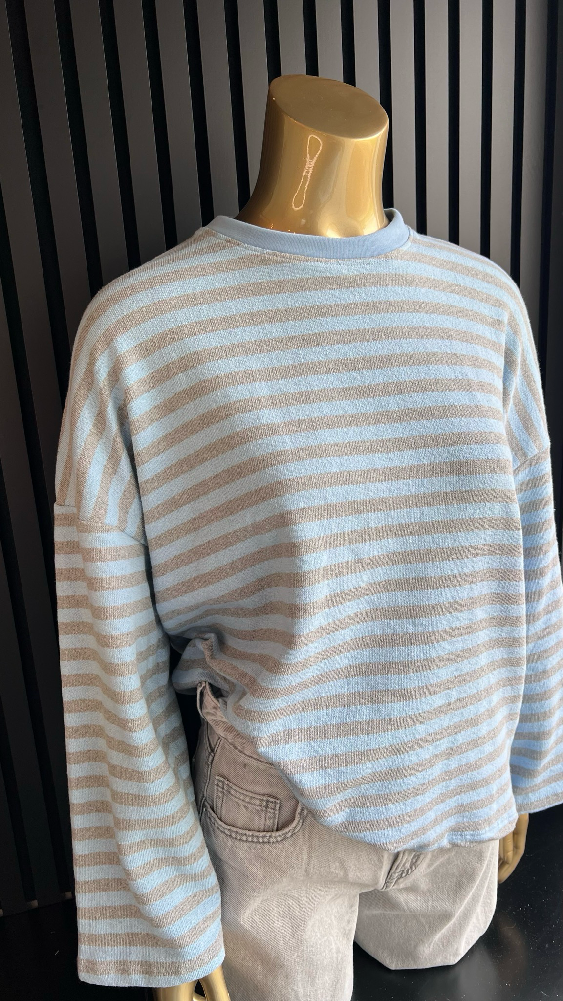Longsleeve streep grijs/blauw
