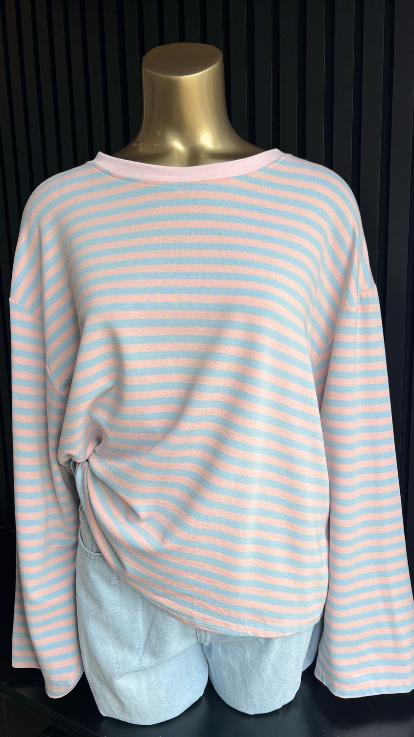 Longsleeve streep roze-blauw
