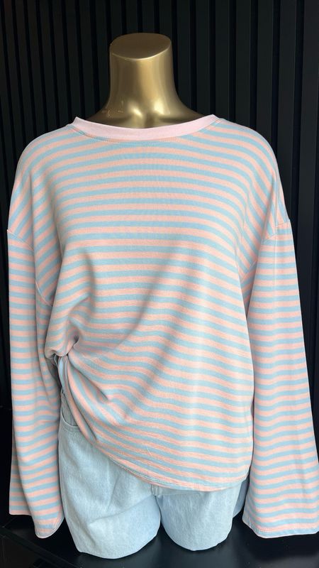 Longsleeve streep roze-blauw
