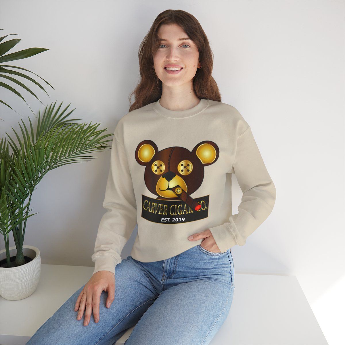 Carver Cigar Teddy Bear Crewneck Sweatshirt