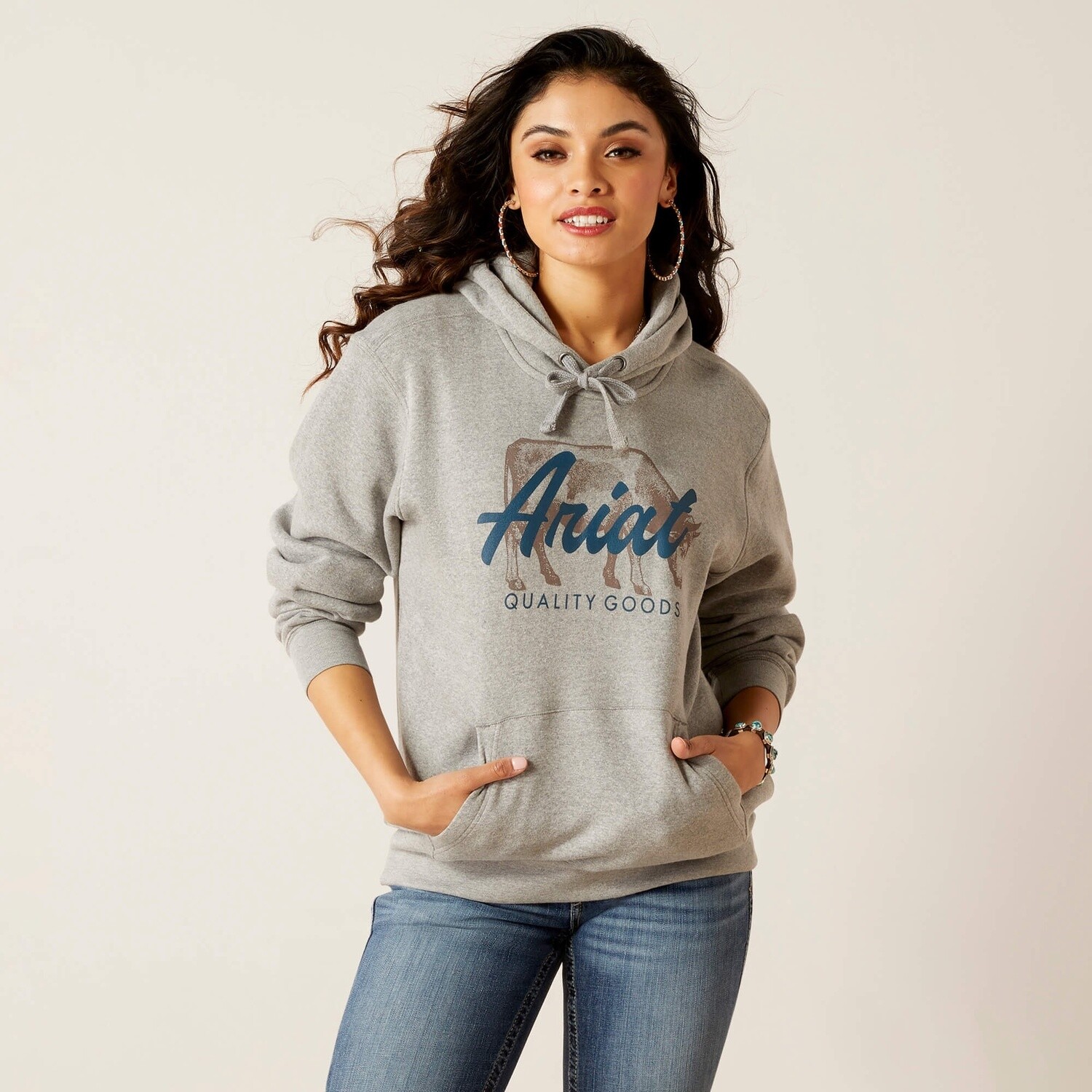 10046454 WOMEN&#39;S ARIAT REAL GRAZING HEATHER GRAY HOODY