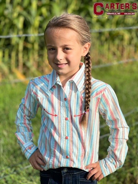 CTW3370007 GIRL&#39;S CRUEL GIRL L/S STRIPED SNAP SHIRT