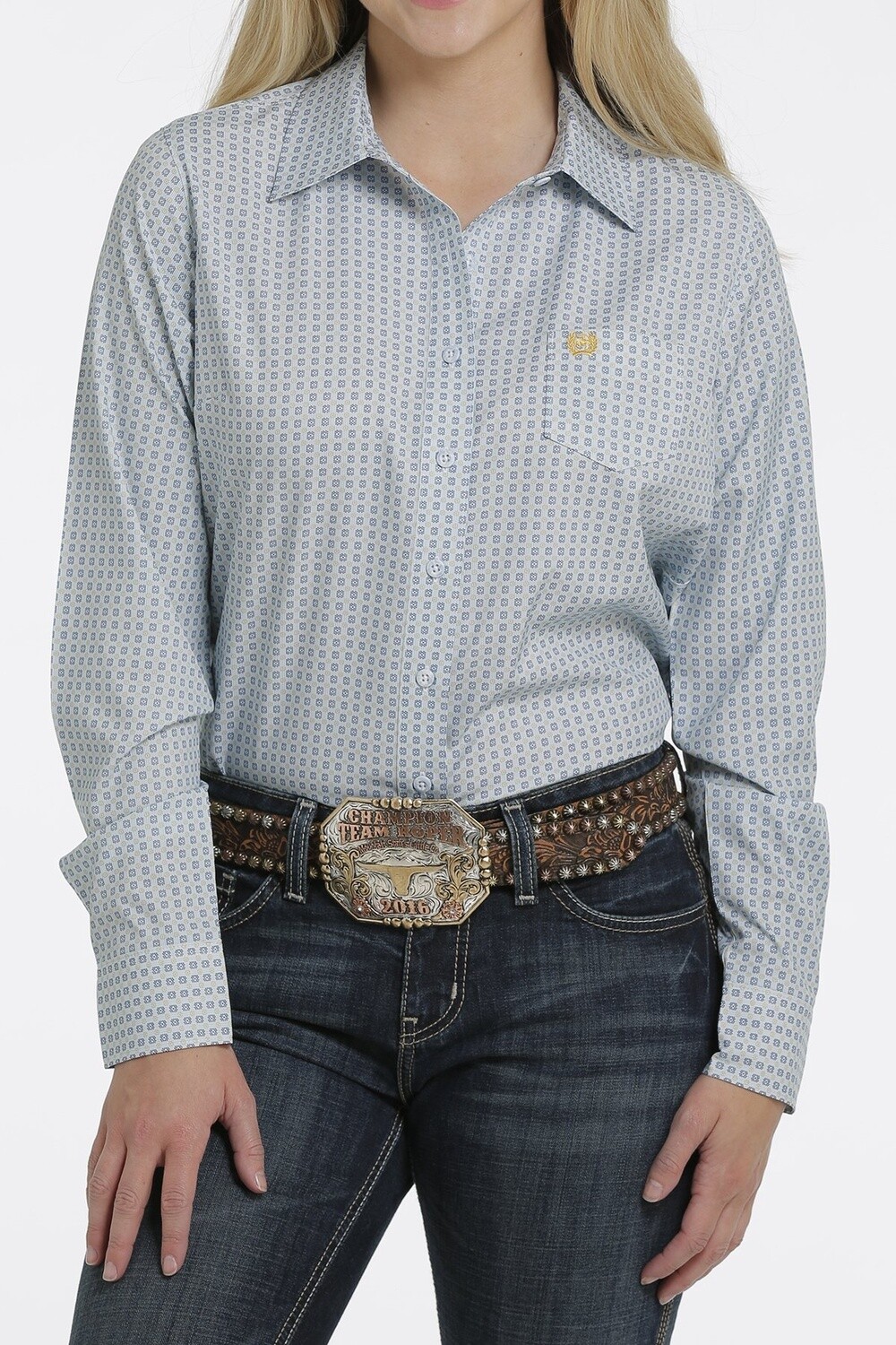 MSW9163004 WOMEN&#39;S CINCH ARENAFLEX LIGHT BLUE BUTTON-DOWN WESTERN SHIRT